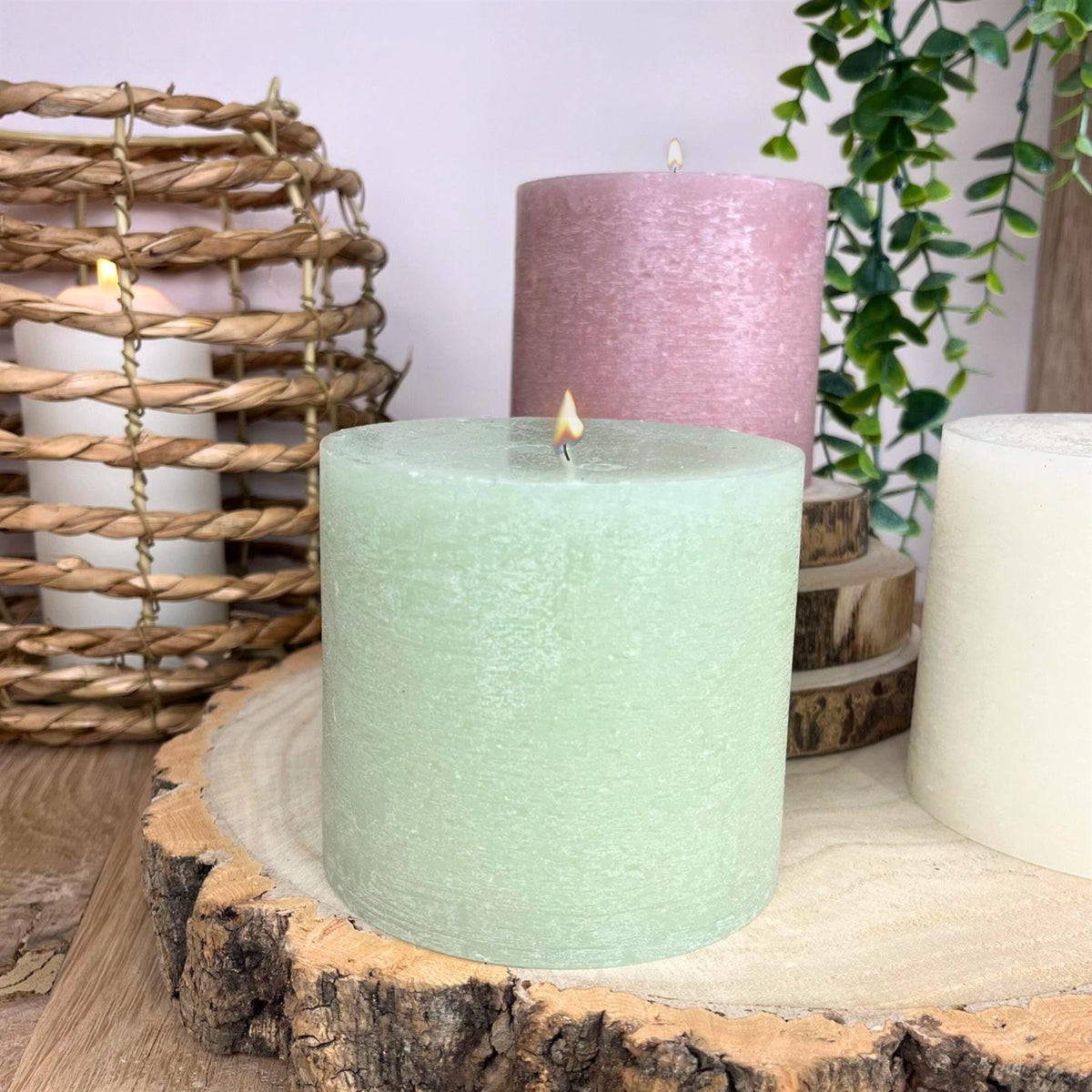 Light Green Pillar Candle | Church Candle Unscented Pillar Candle - 10x9cm Candle - Tophatter Daily Deals