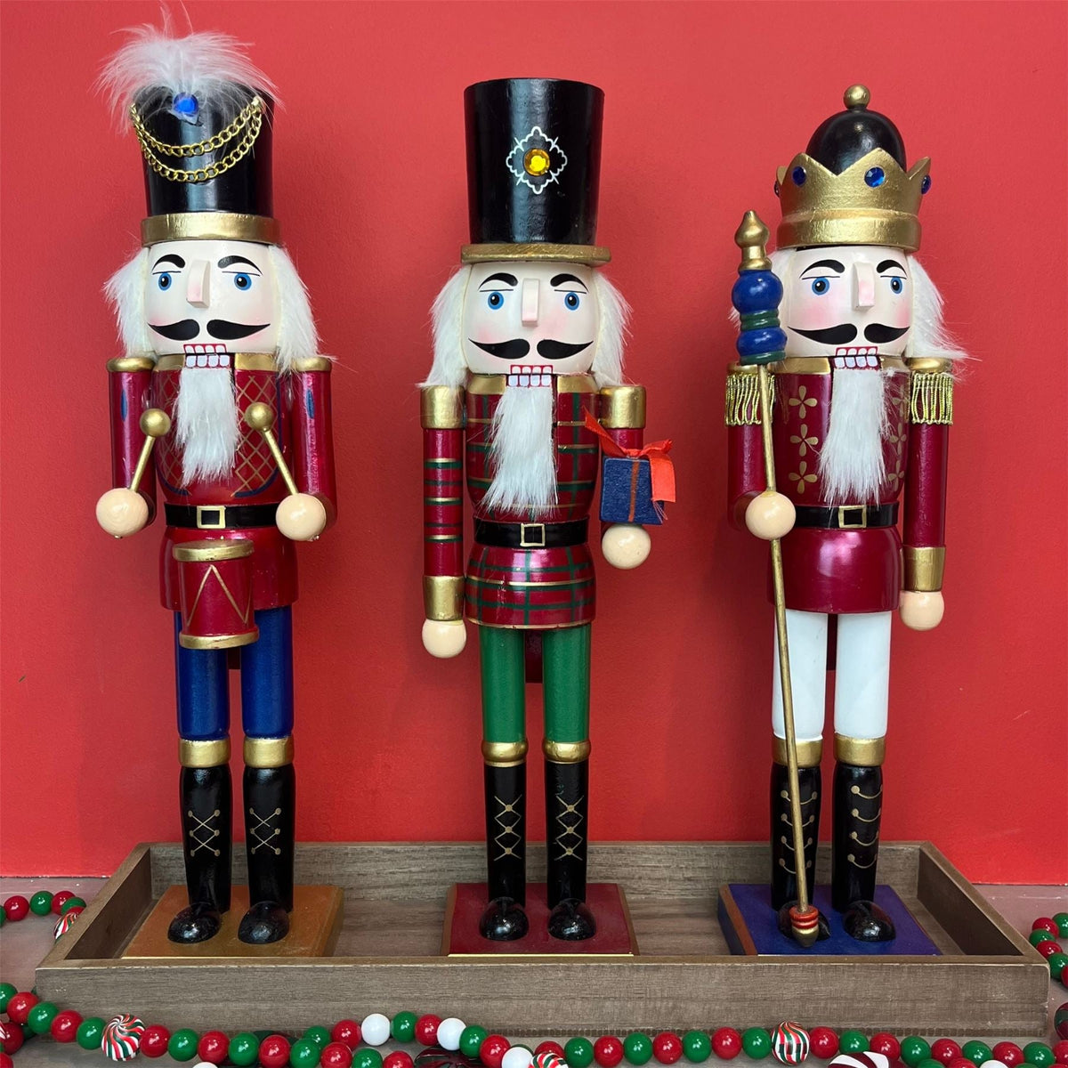 Traditional Christmas Nutcracker Soldier Wooden Figure with Moveable Parts 38cm Ornament - Tophatter Daily Deals