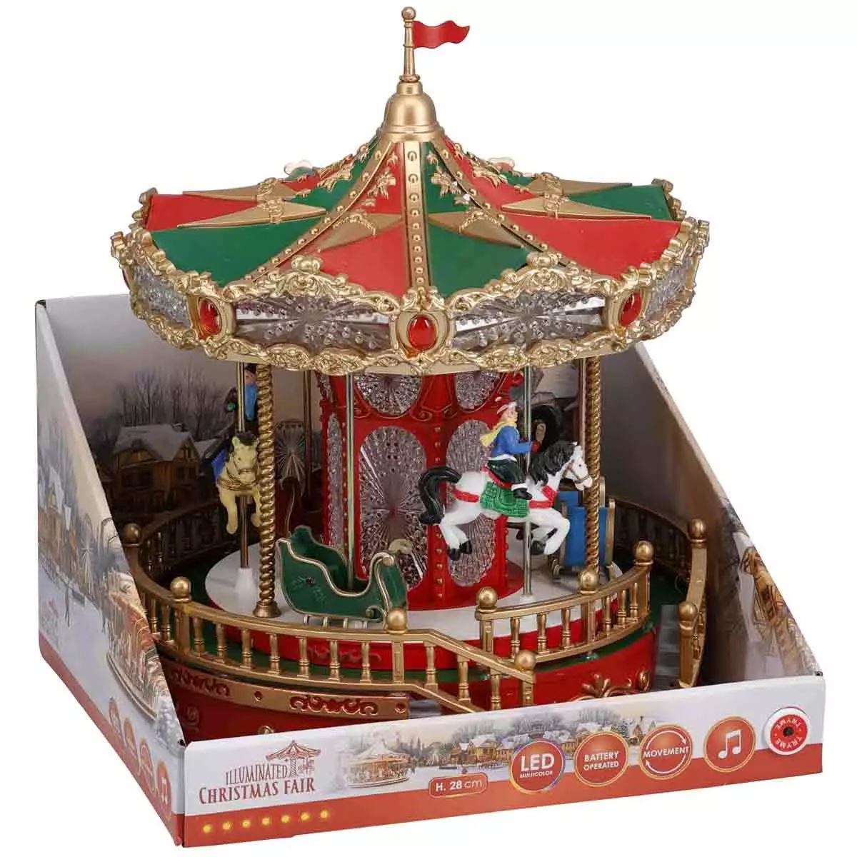 LED Christmas Fair Carousel | Rotating Musical Illuminated Carousel Ornament Musical Decoration - Tophatter Daily Deals