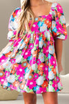 Printed Square Neck Half Sleeve Mini Dress Floral Casual Dresses - Tophatter Daily Deals