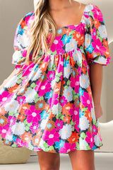 Printed Square Neck Half Sleeve Mini Dress Floral Casual Dresses - Tophatter Daily Deals