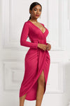 High-low Ruched Surplice Long Sleeve Dress Cocktail Dresses - Tophatter Daily Deals