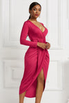 High-low Ruched Surplice Long Sleeve Dress - Tophatter Deals