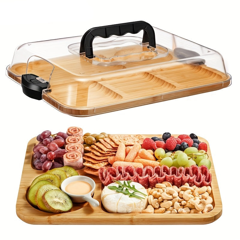 Bamboo Cheese Tray with Acrylic Lid Serving Trays - Tophatter Daily Deals