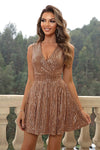 Sequin Surplice Neck Sleeveless Dress Camel Cocktail Dresses - Tophatter Daily Deals