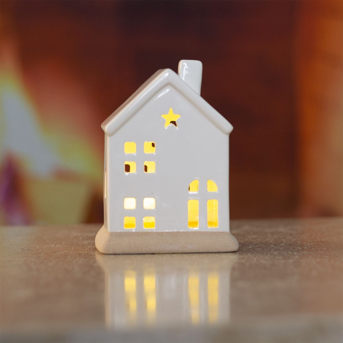 White LED Christmas House Ornament | Ceramic Christmas Village Light Up House Ornament - Tophatter Daily Deals