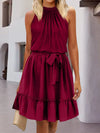 Frill Tied Mock Neck Sleeveless Dress Wine Casual Dresses - Tophatter Daily Deals