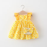 Baby Girl Flounced Sleeve Dress Free Bamboo Basket Satchel Yellow 0 - Tophatter Daily Deals