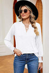 Notched Lantern Sleeve T-Shirt White Women's T-Shirts - Tophatter Daily Deals