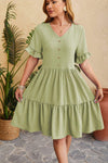 Swiss Dot Ruffled V-Neck Tiered Dress Mist Green Casual Dresses - Tophatter Daily Deals