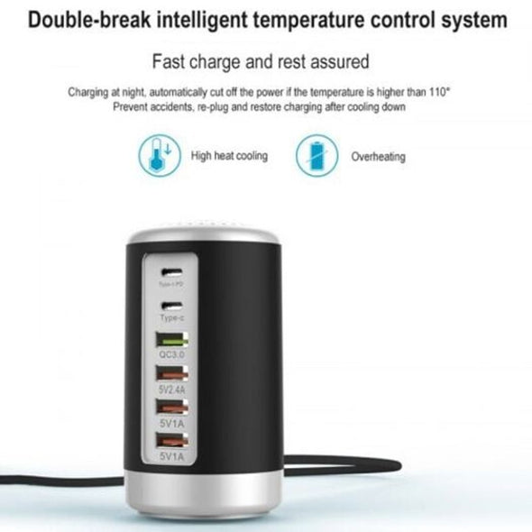 6-port Cylindrical Adapter 65W High-power Fast Charge 0 - Tophatter Daily Deals