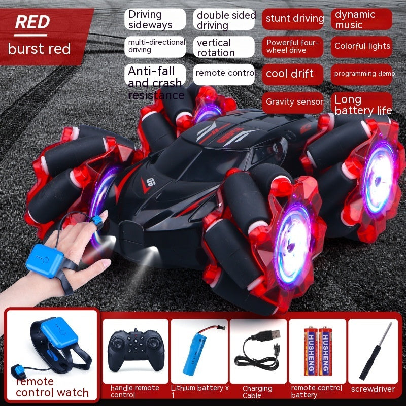 24G High-speed Wireless Remote Control Car Light Music Four-wheel Drive Double-sided Driving Flip Rotating Drift Car Stunt Car Red Dual remote control 1PC battery 0 - Tophatter Daily Deals