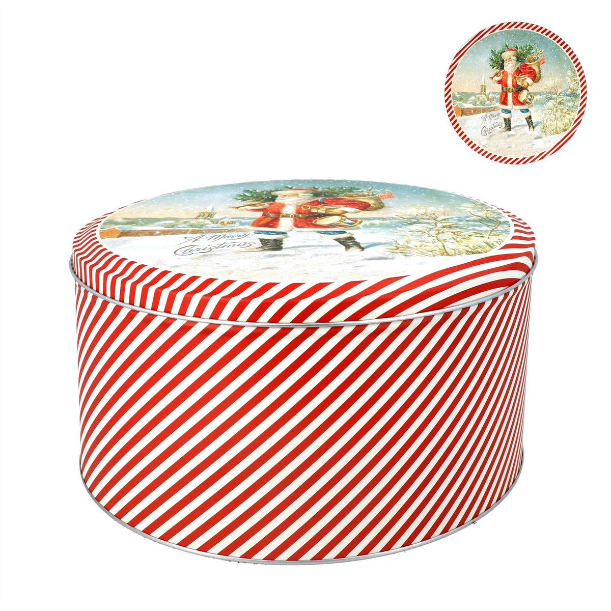 Nostalgic Santa Christmas Cake Tin | Festive Round Kitchen Storage Tin - 23x12cm Tin - Tophatter Daily Deals