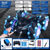 24G High-speed Wireless Remote Control Car Light Music Four-wheel Drive Double-sided Driving Flip Rotating Drift Car Stunt Car Blue Dual remote control 3PC Battery 0 - Tophatter Daily Deals
