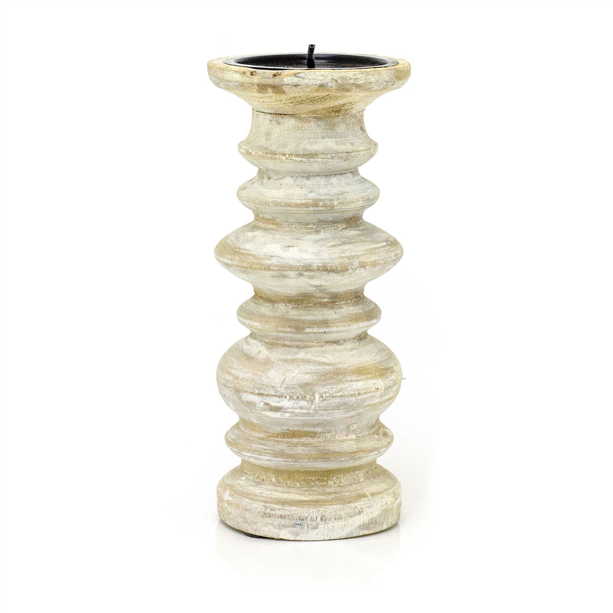 24cm Traditional Wooden Church Pillar Candle Holder | Whitewashed Spike Wood Candlestick Holder | Rustic Style Candle Stick Holders Wooden Candle Stand Candlestick - Tophatter Daily Deals
