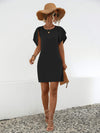 Round Neck Flutter Sleeve Mini Dress Casual Dresses - Tophatter Daily Deals