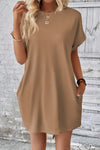 Pocketed Round Neck Short Sleeve Dress Casual Dresses - Tophatter Daily Deals