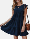 Ruffled Round Neck Cap Sleeve Mini Dress Navy Casual Dresses - Tophatter Daily Deals