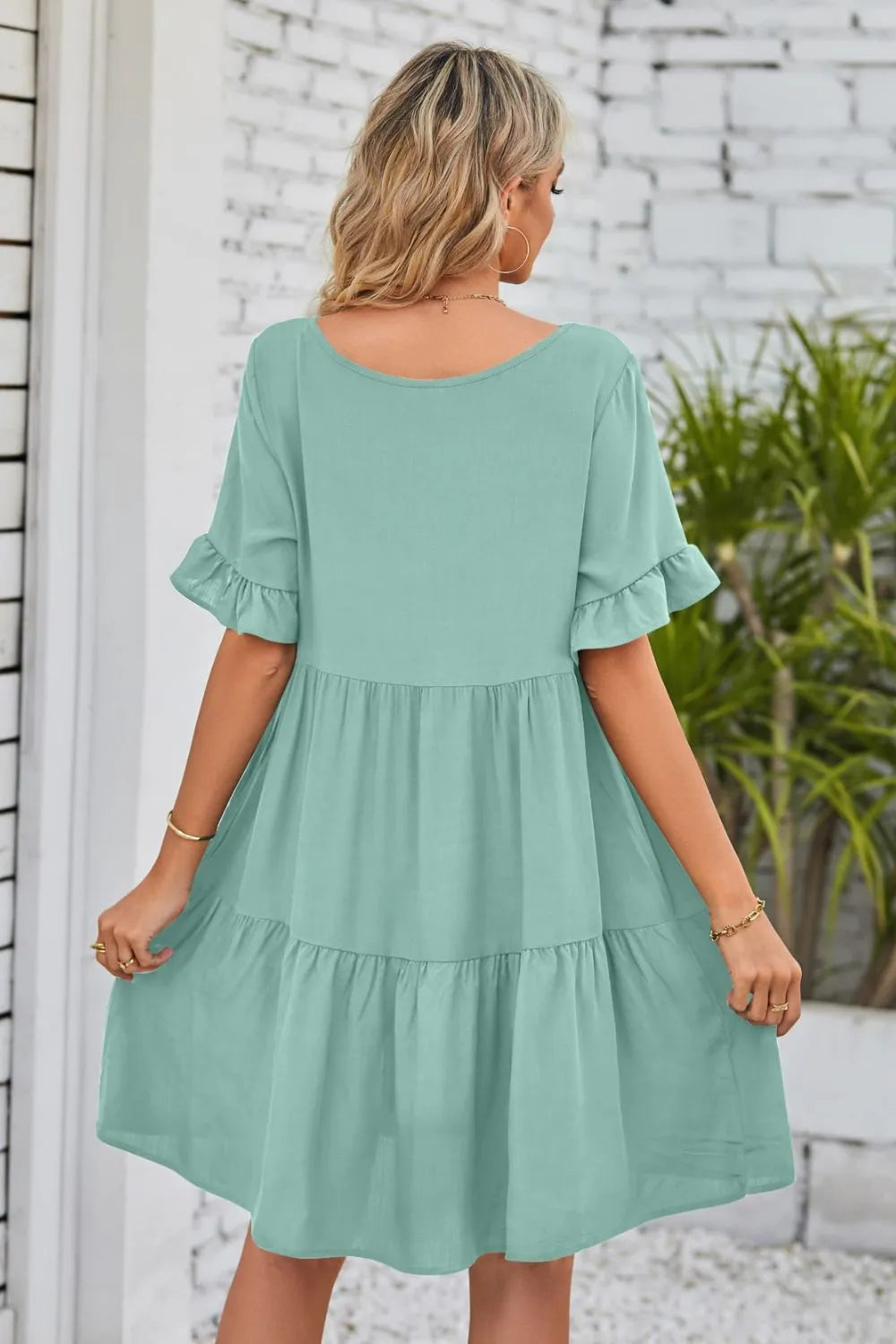 V-Neck Flounce Sleeve Tiered Dress Casual Dresses - Tophatter Daily Deals