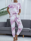 Tie-Dye Round Neck Top and Pants Lounge Set Loungewear Sets - Tophatter Daily Deals