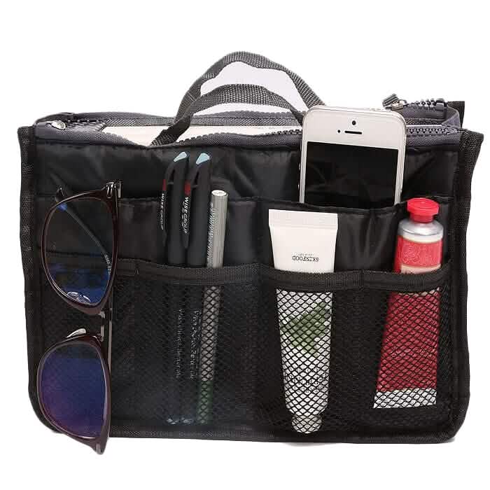 Multiple Pockets Cosmetic/Purse Organizer Bag Black Storage & Organization - Tophatter Daily Deals