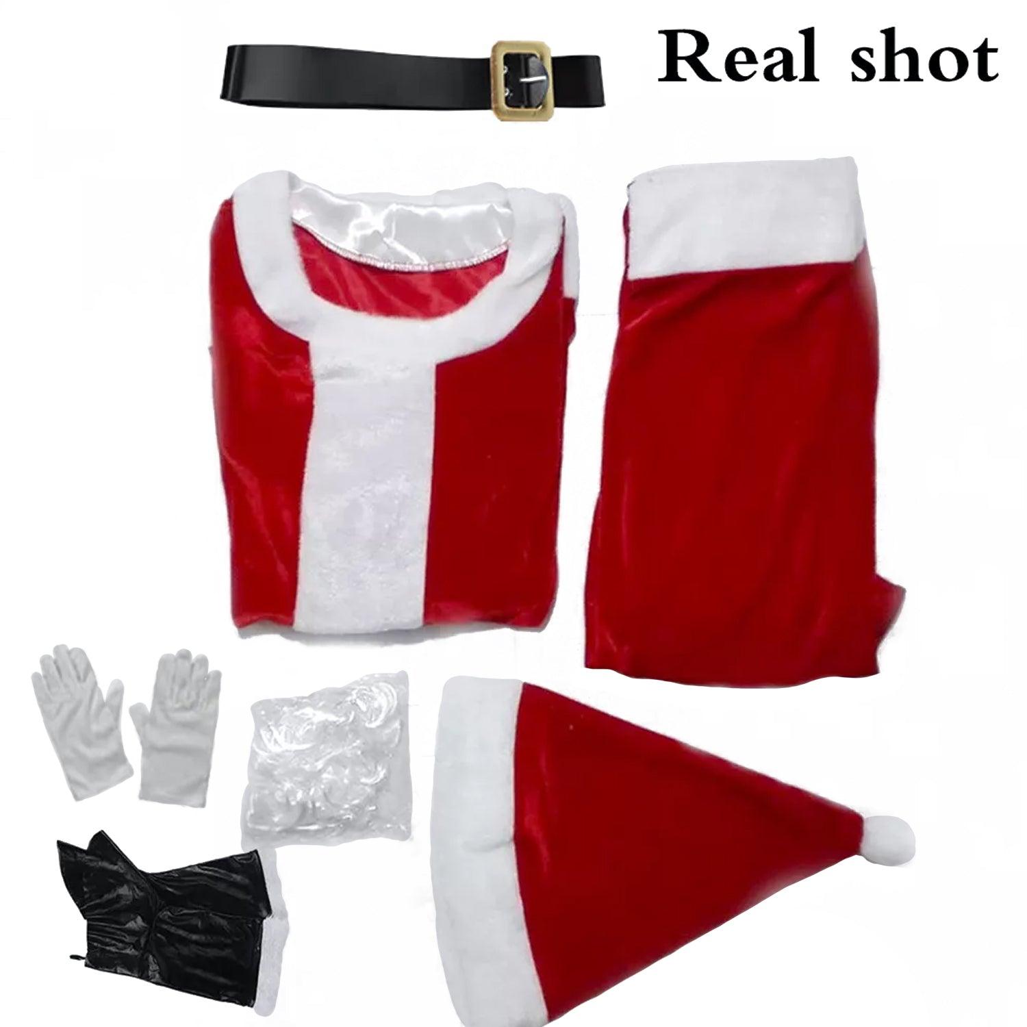 Santa Claus Outfit - 7pcs Santa Claus Costume Father Outfit Christmas Flannel Suit Mens Fancy Dress 3XL Christmas - Tophatter Daily Deals