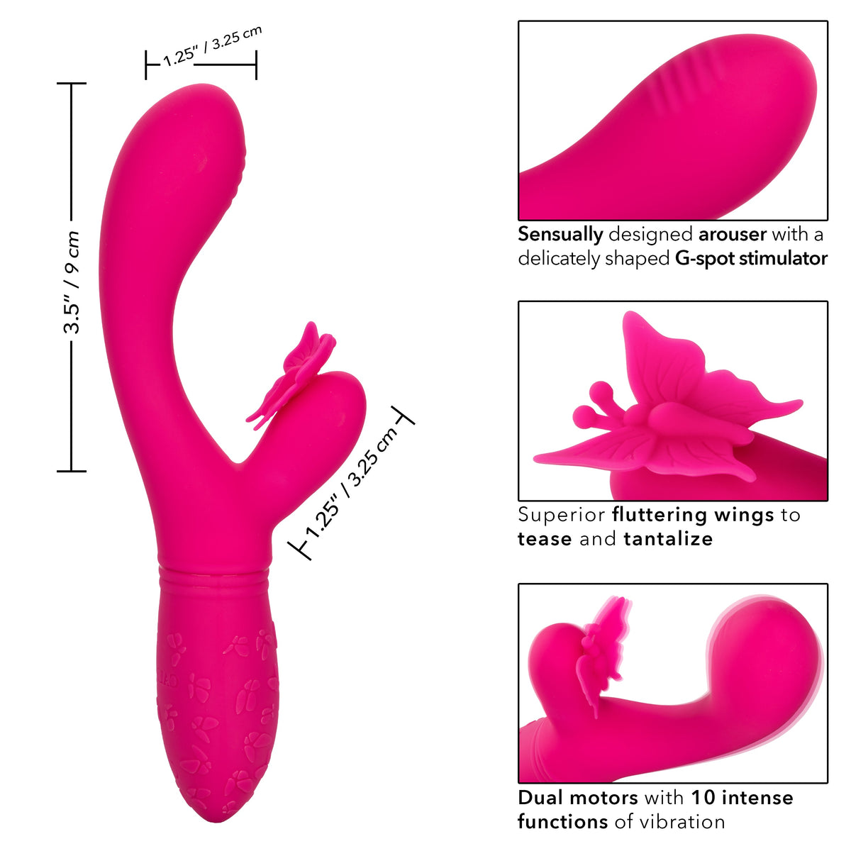 Butterfly Kiss Flutter Vibrator in Pink with 10 Vibration Functions and Dual Motors > Vibrators > Ladies > Rabbit - Tophatter Daily Deals
