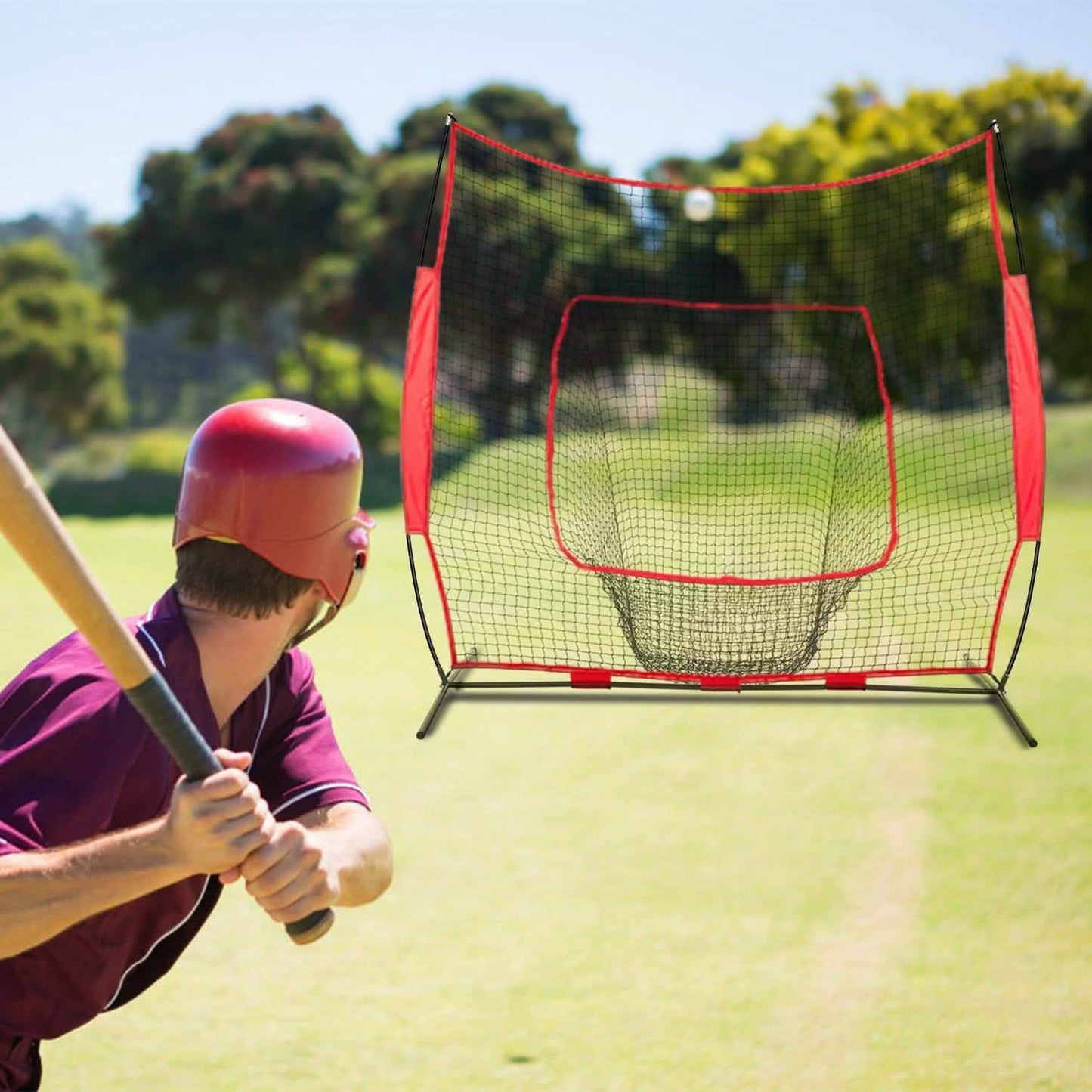 7x7ft Training Net with Bow Frame Carrying Bag for Solo Team Training Outdoor Recreation - Tophatter Daily Deals