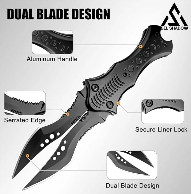 8.2" Unique Cool Double Blade Pocket Knife EDC Hiking Tools-GS88 Pocket Knives - Tophatter Daily Deals