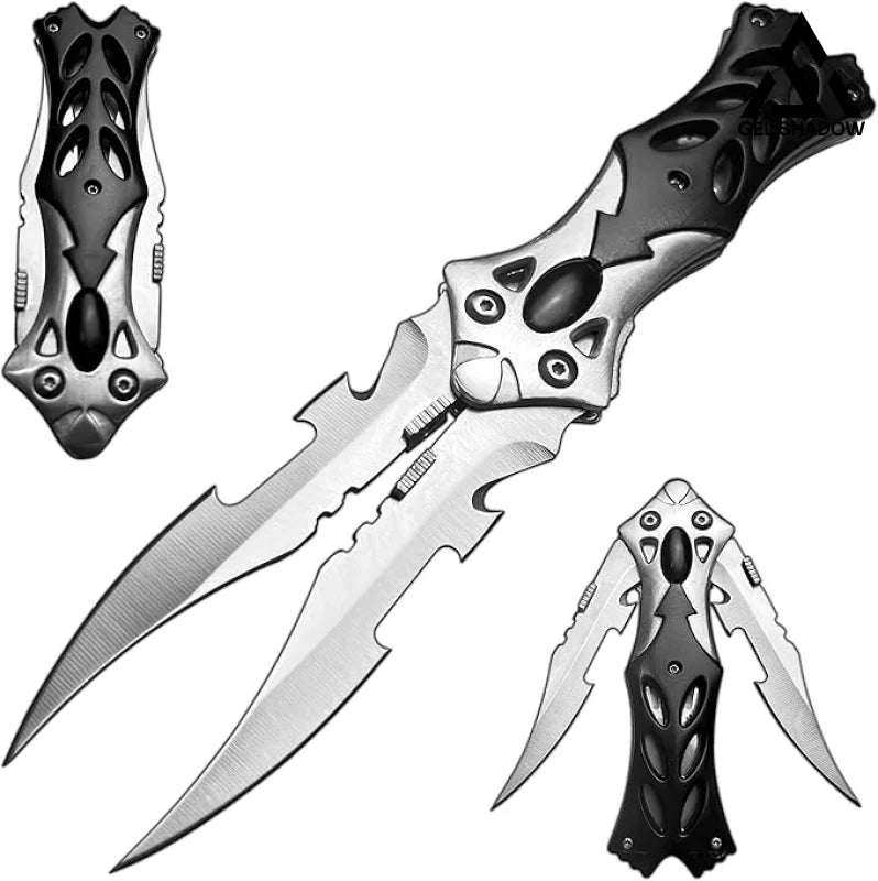 8.2" Unique Cool Double Blade Pocket Knife EDC Hiking Tools-GS88 Silver Pocket Knives - Tophatter Daily Deals