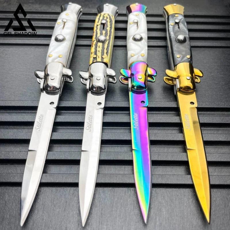 8.75" Italian Stiletto AKC Switch Blade Auto Pocket Knife-GS141 4PCS SET KNIVES - Tophatter Daily Deals