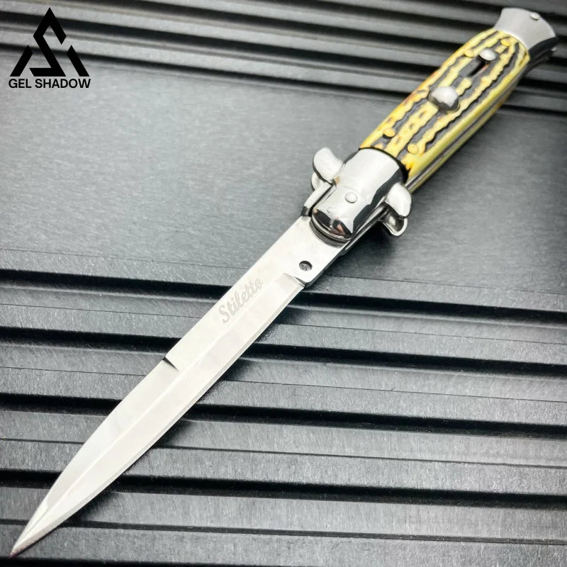 8.75" Italian Stiletto AKC Switch Blade Auto Pocket Knife-GS141 Stag w Silver Blade KNIVES - Tophatter Daily Deals