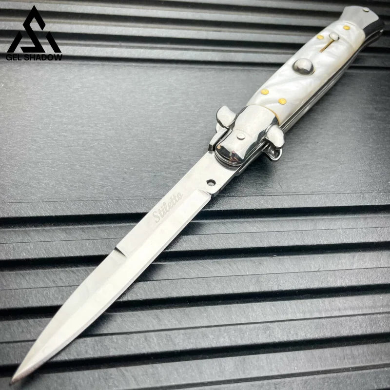 8.75" Italian Stiletto AKC Switch Blade Auto Pocket Knife-GS141 White w Silver Blade KNIVES - Tophatter Daily Deals