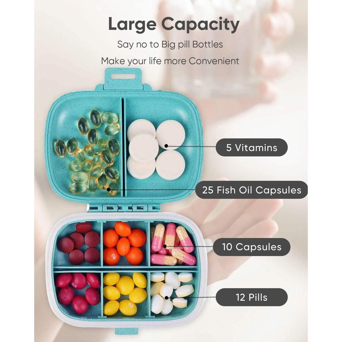 8 Compartments Travel Pill Organizer Health & Wellness - Tophatter Daily Deals