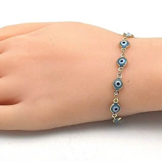 8" Gold Filled Evil Eye Light Blue Bracelet Bracelets - Tophatter Daily Deals