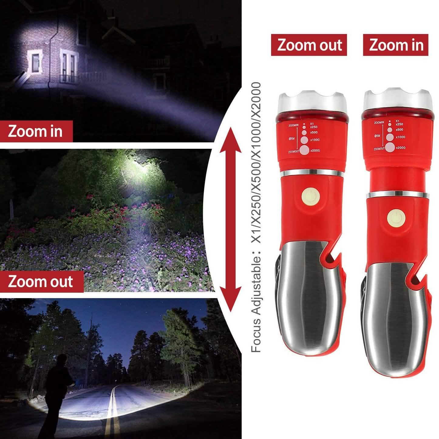 8-in-1 Multi-Tool Hammer Zoomable Emergency Flashlight Outdoor Recreation - Tophatter Daily Deals