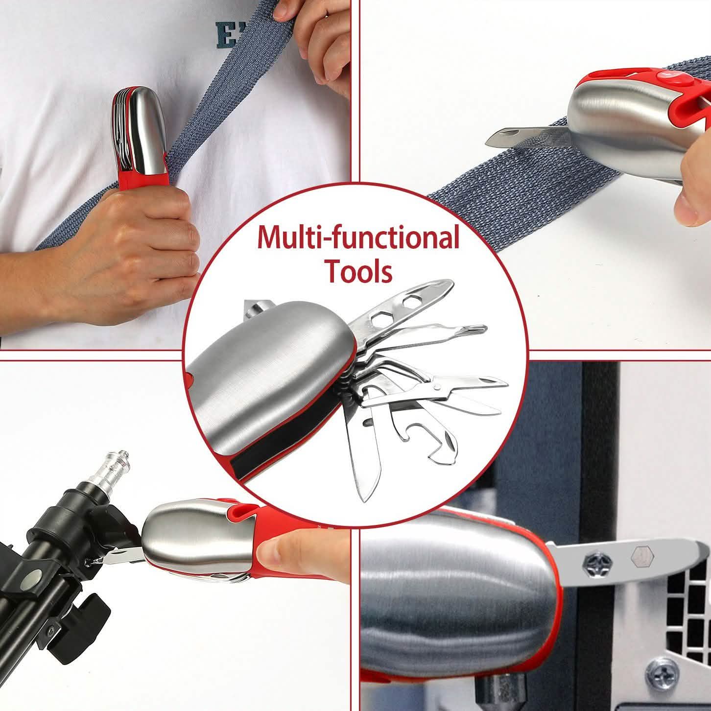 8-in-1 Multi-Tool Hammer Zoomable Emergency Flashlight Outdoor Recreation - Tophatter Daily Deals