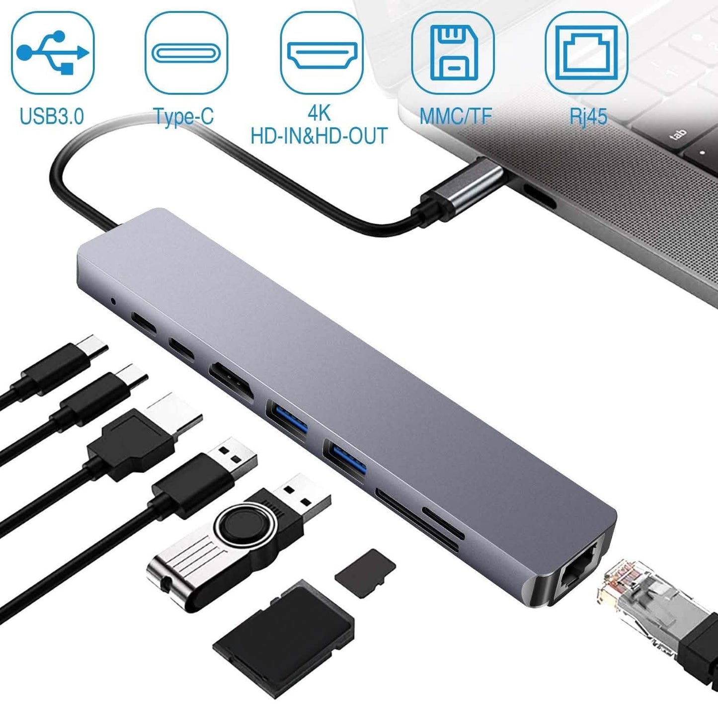 8-in-1 USB Hub Adapter with Ethernet Computer Accessories - Tophatter Daily Deals