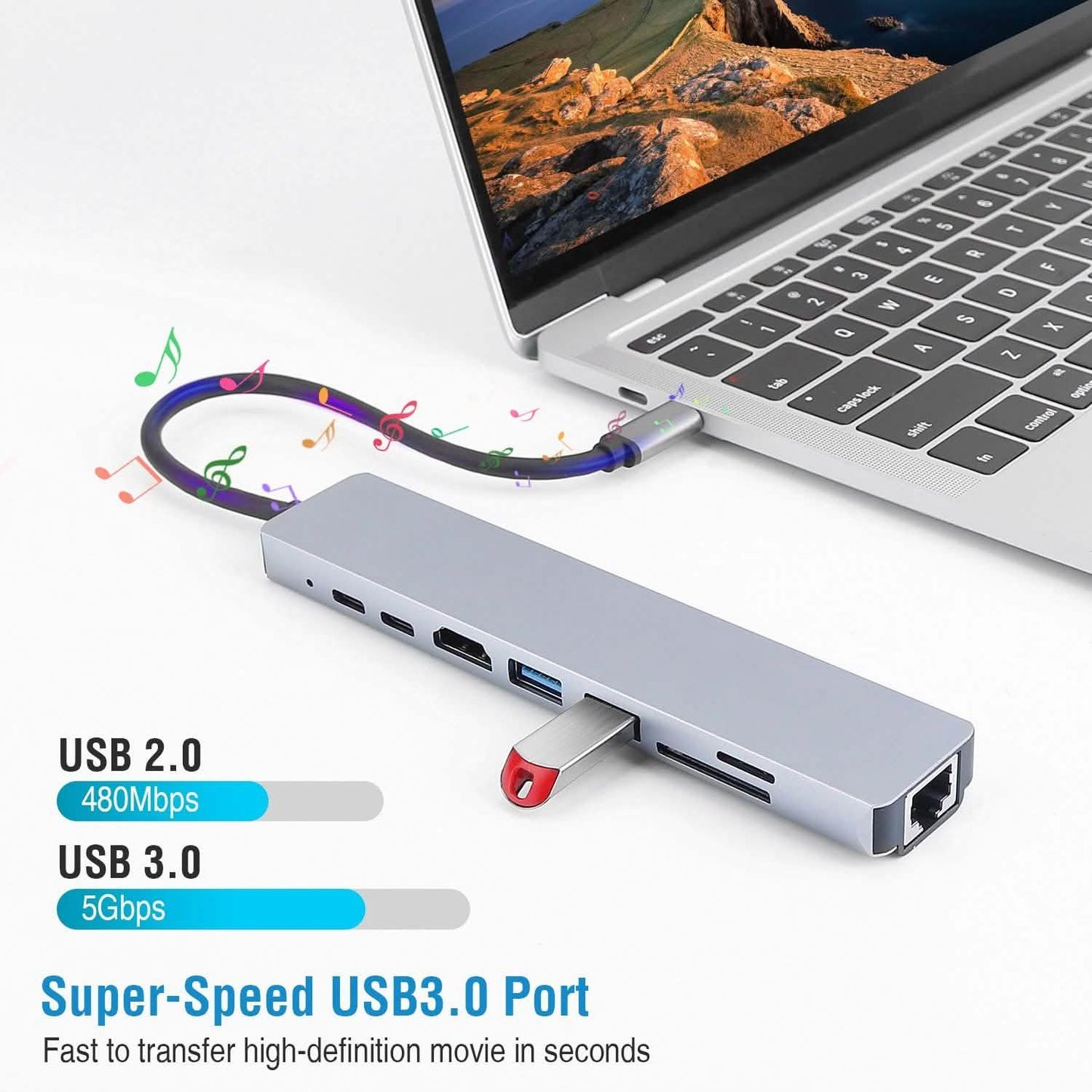 8-in-1 USB Hub Adapter with Ethernet Computer Accessories - Tophatter Daily Deals
