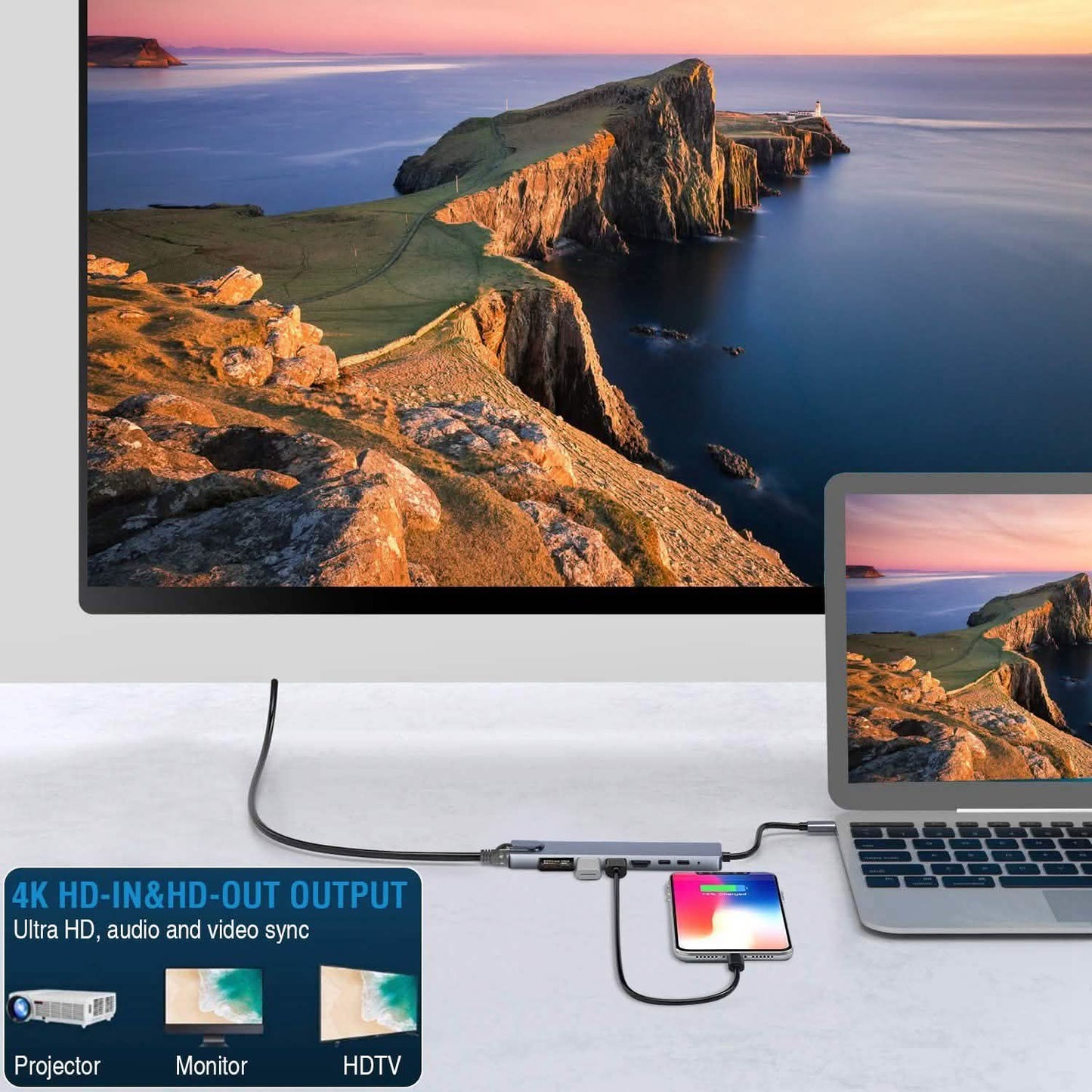 8-in-1 USB Hub Adapter with Ethernet Computer Accessories - Tophatter Daily Deals