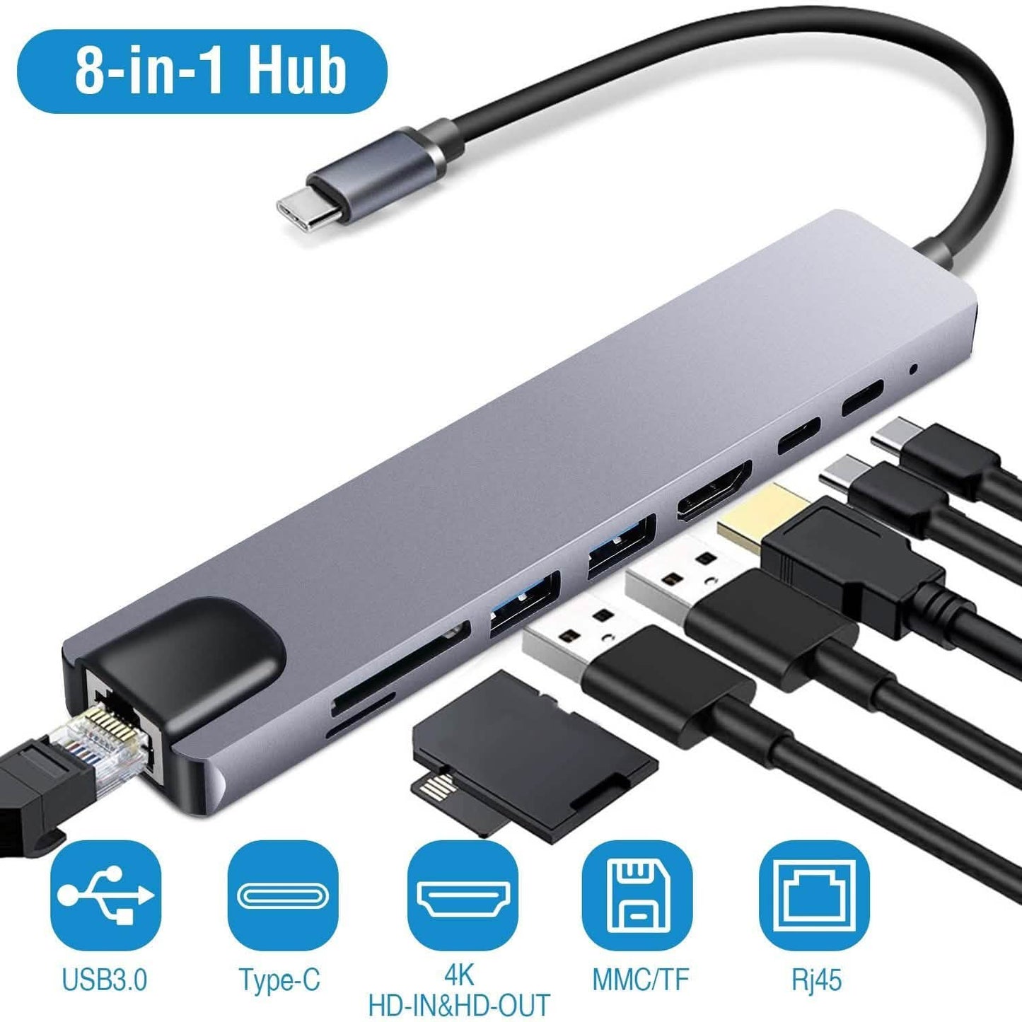 8-in-1 USB Hub Adapter with Ethernet Computer Accessories - Tophatter Daily Deals