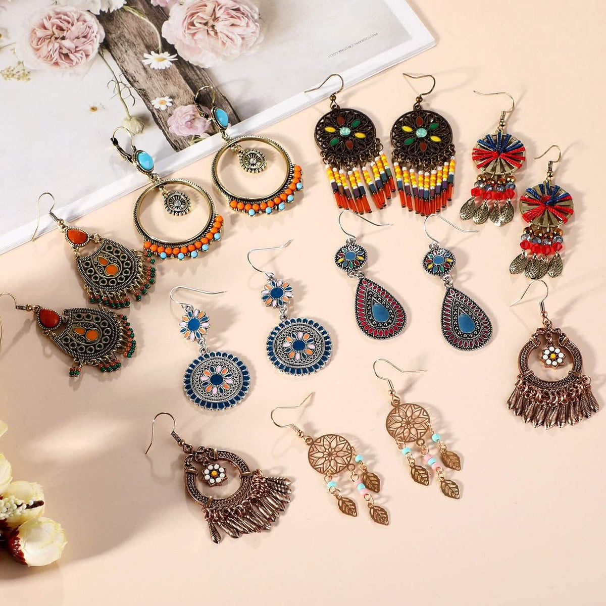 8-Pairs: Bohemian Hollow Retro Dangle Earrings Earrings - Tophatter Daily Deals