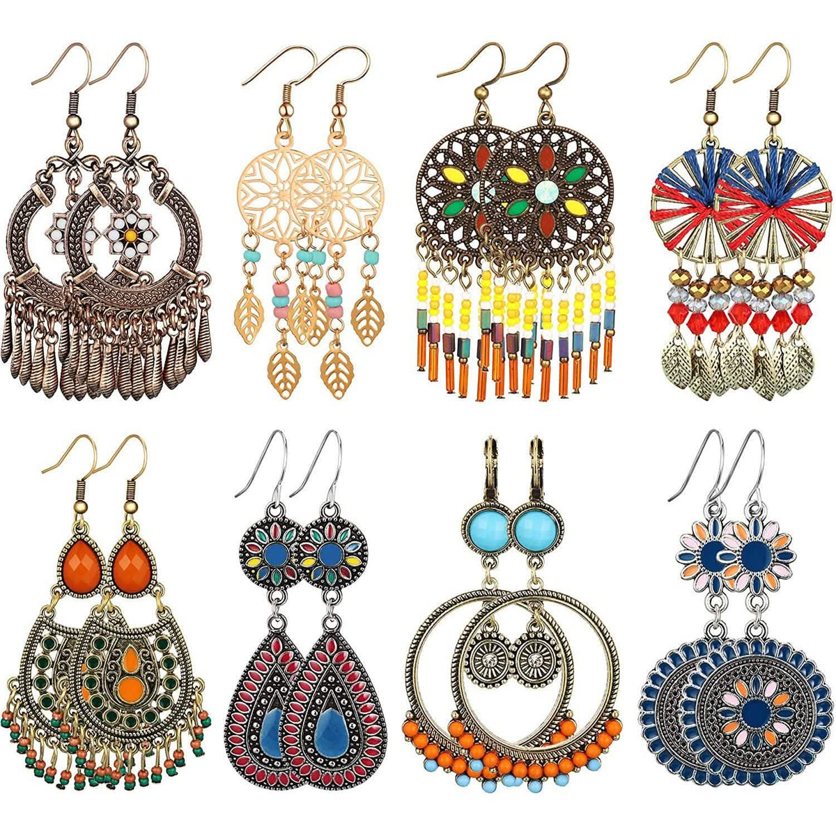 8-Pairs: Bohemian Hollow Retro Dangle Earrings Earrings - Tophatter Daily Deals