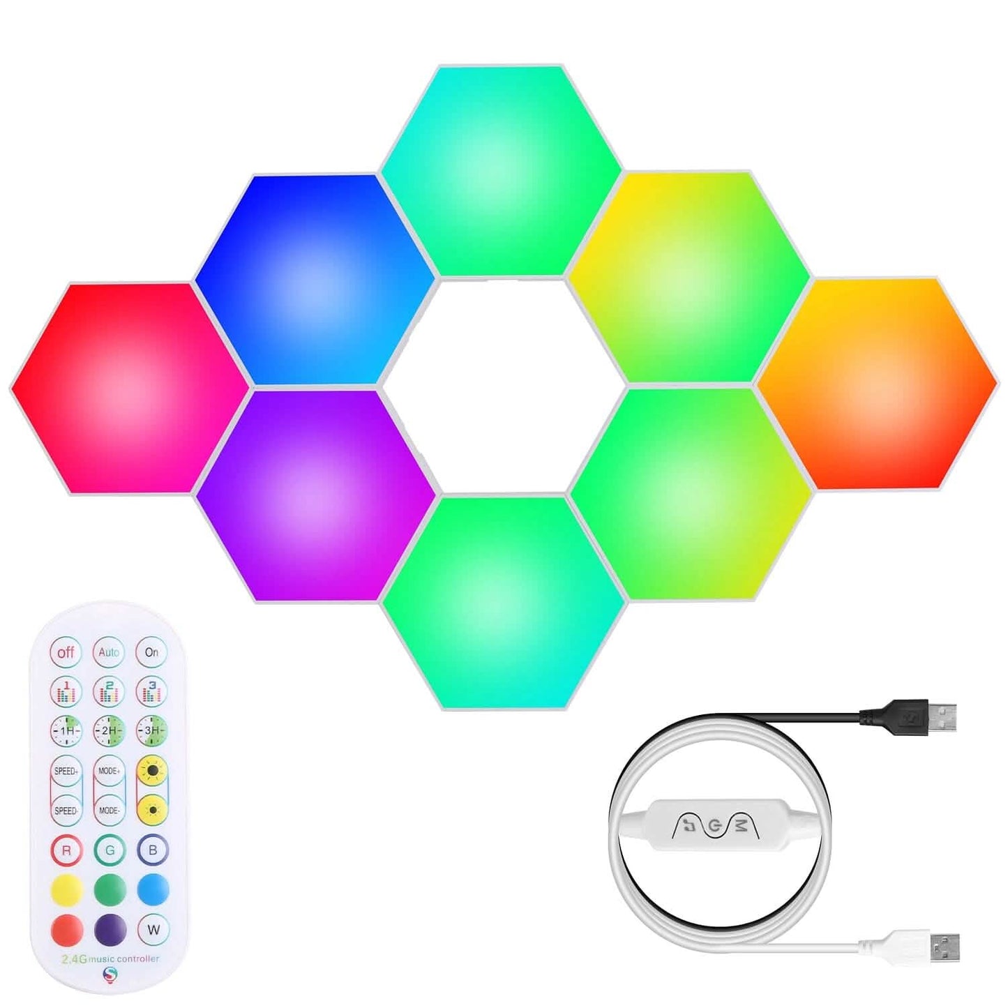 8-Piece: Hexagon Light Panels RGBW Colorful Splicing Wall Lamps Indoor Lighting - Tophatter Daily Deals
