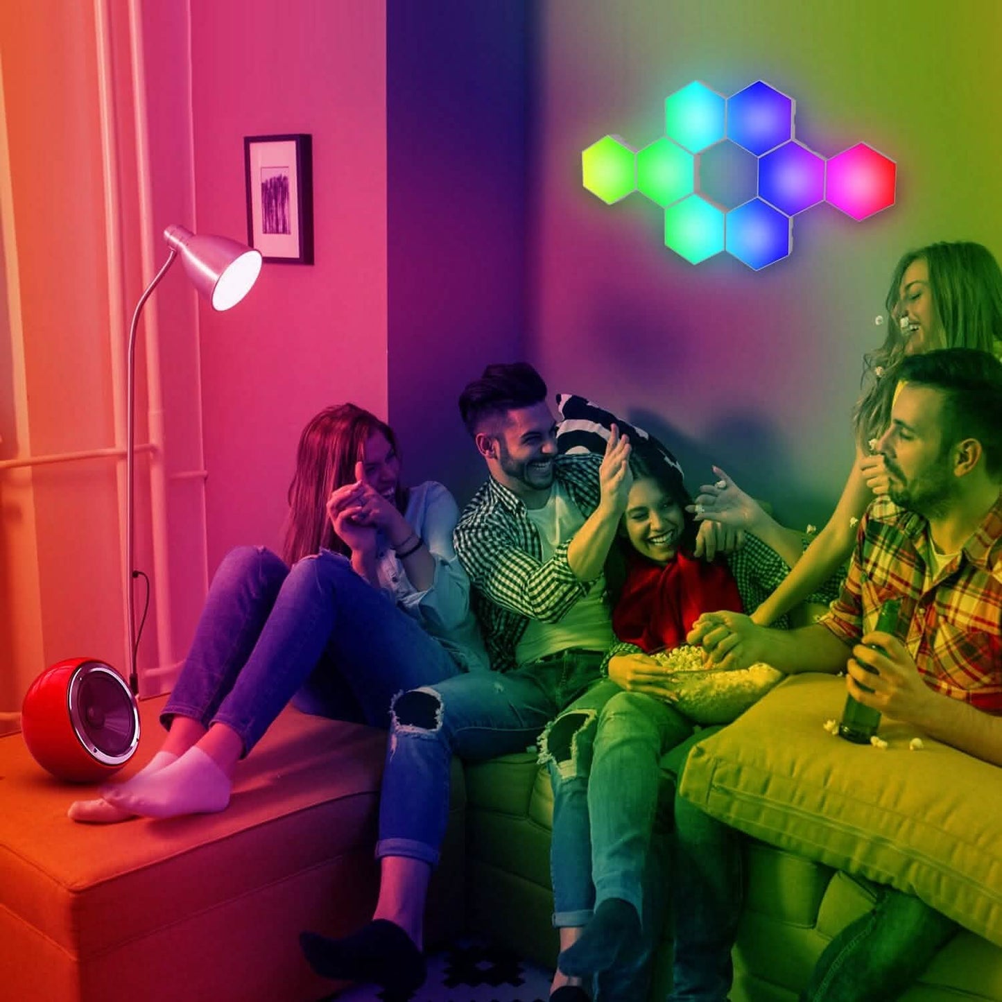 8-Piece: Hexagon Light Panels RGBW Colorful Splicing Wall Lamps Indoor Lighting - Tophatter Daily Deals