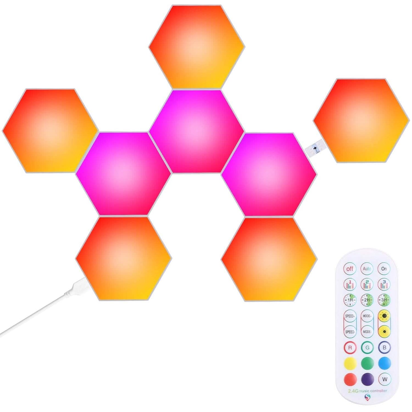 8-Piece: Hexagon Light Panels RGBW Colorful Splicing Wall Lamps Indoor Lighting - Tophatter Daily Deals