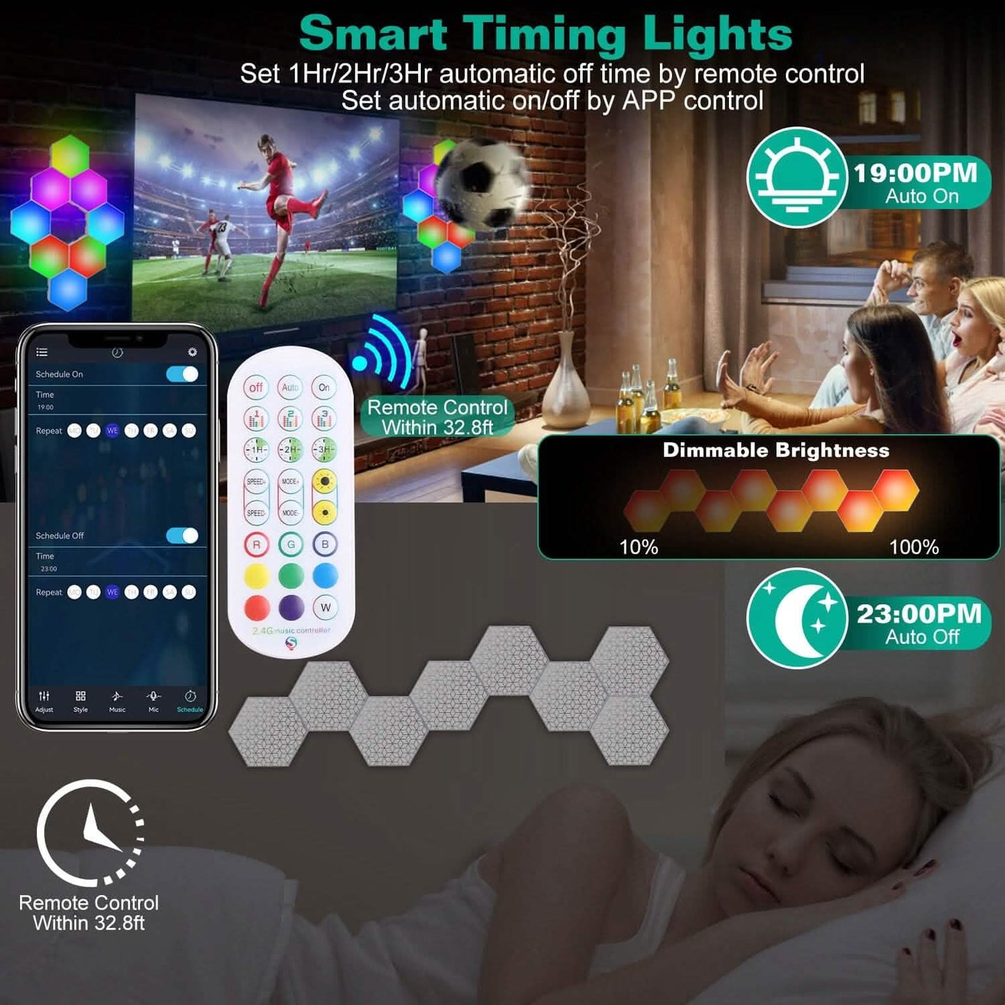 8-Piece: Hexagon Light Panels RGBW Colorful Splicing Wall Lamps Indoor Lighting - Tophatter Daily Deals