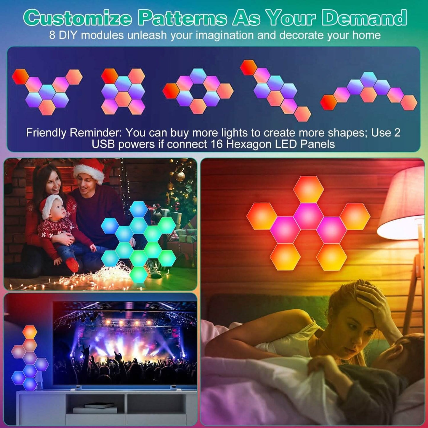 8-Piece: Hexagon Light Panels RGBW Colorful Splicing Wall Lamps Indoor Lighting - Tophatter Daily Deals