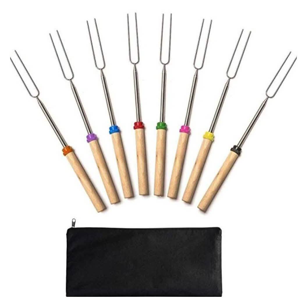 8-Piece Set: Marshmallow Roasting Sticks with Wooden Handle Garden & Patio - Tophatter Daily Deals