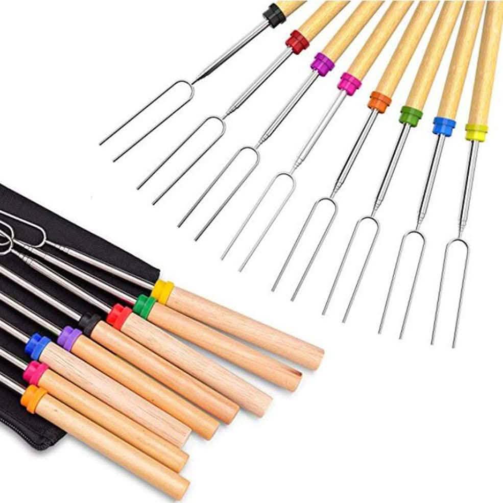 8-Piece Set: Marshmallow Roasting Sticks with Wooden Handle Garden & Patio - Tophatter Daily Deals